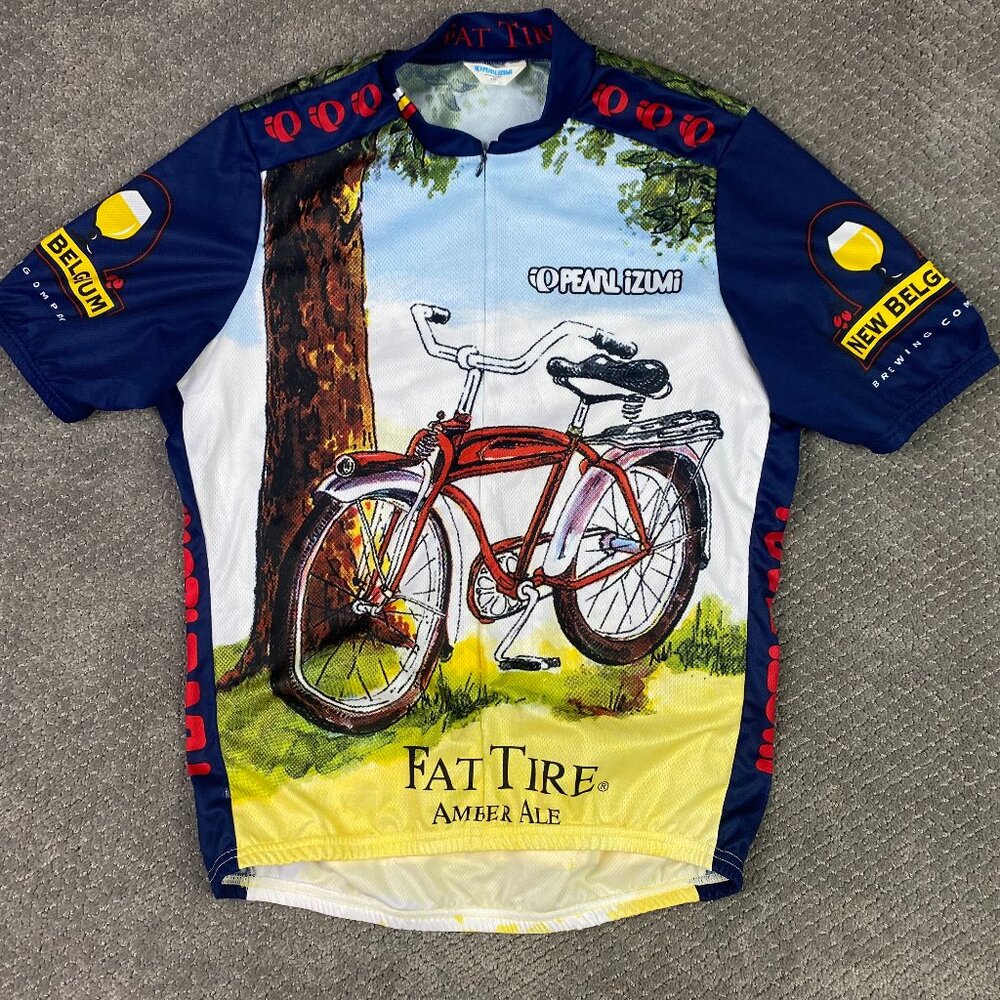 Pearl Izumi Cycling Jersey Men's Large Vintage Fat Tire Amber Ale Beer Made USA